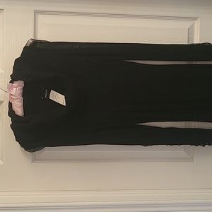 Bonnie and Clyde Shirred Mesh Sleeve Cowl Neck Dress